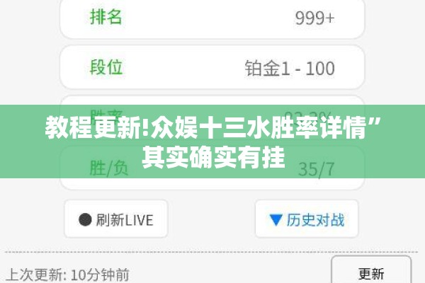 教程更新!众娱十三水胜率详情”其实确实有挂